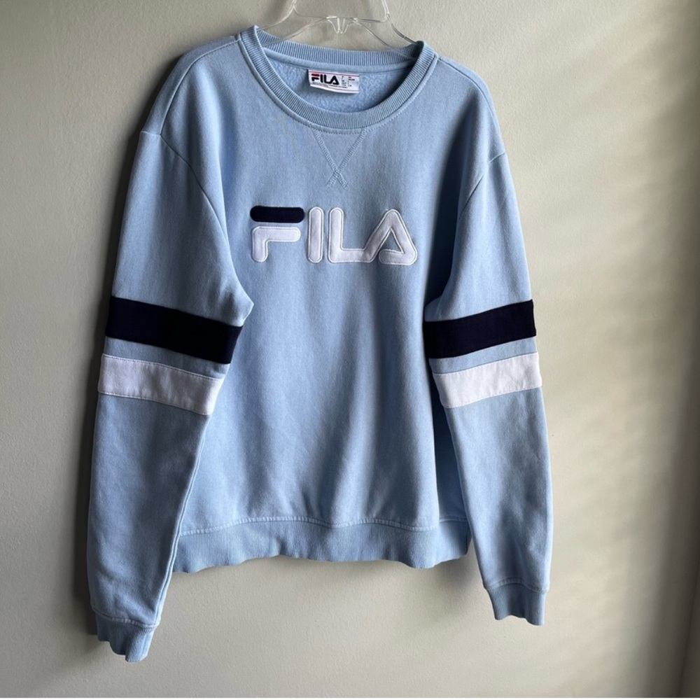 Fila Large Light Blue Crewneck Sweatshirt with Stripes on the Sleeves